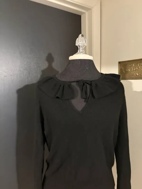 Madewell Black Merino Wool Alpaca Blend Sweater with Ruffle Collar - Image 2
