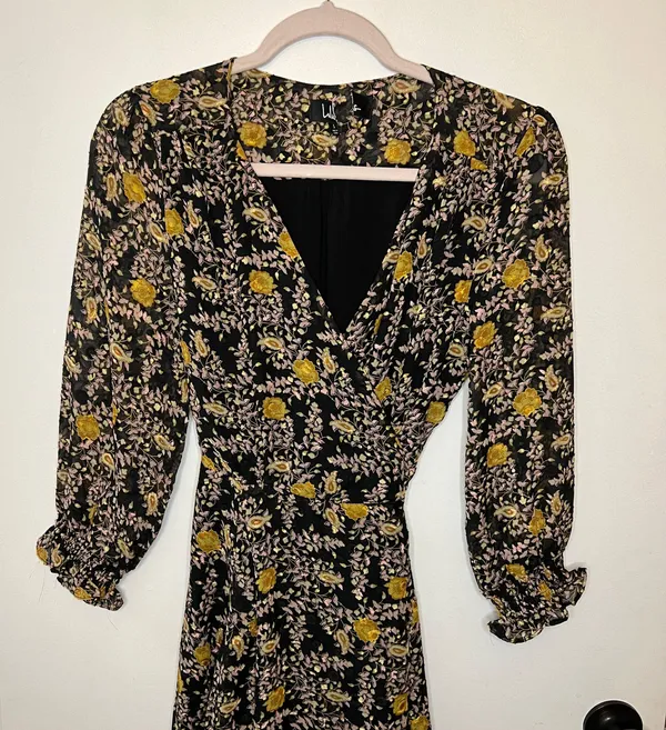 Lulus Black And Yellow Wrap Dress - Image 2
