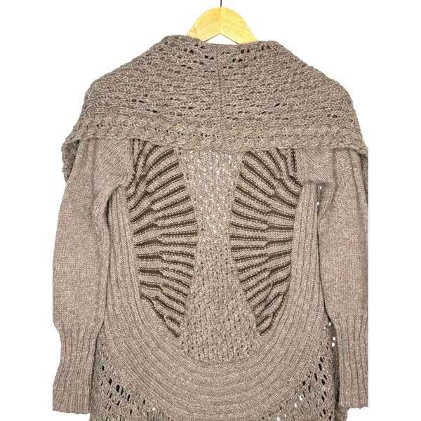 Angel of the North Cardigan Women XS Taupe Crochet Open Front‎ Shawl Collar Boho - Image 9
