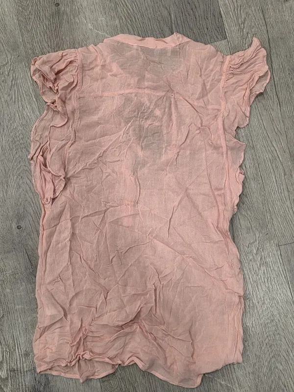 Abercrombie & Fitch Sheer Light Pink Ruffle Sleeve Tie-Neck Blouse Womens Size S - Image 3