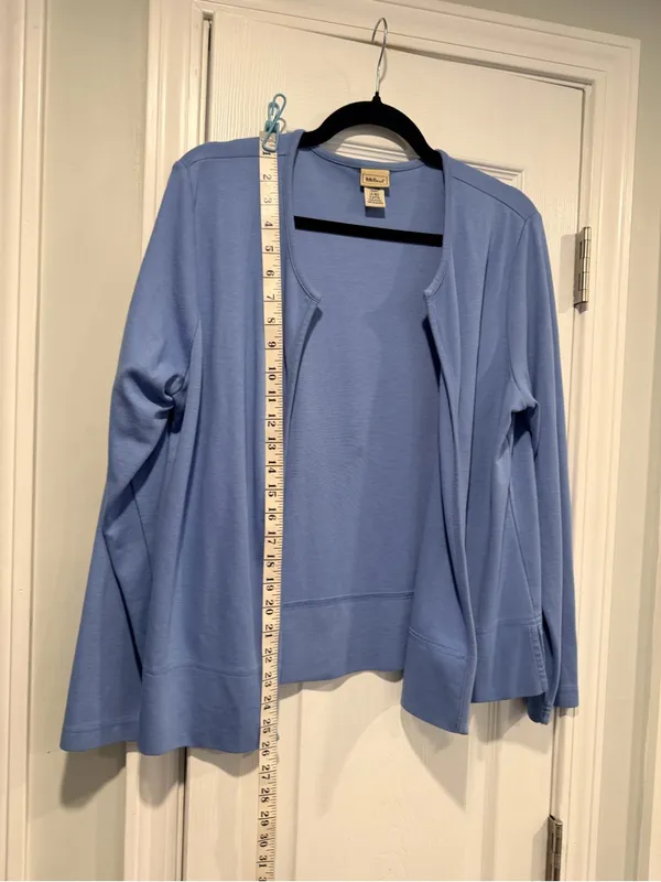 L.L.Bean Size L Blue Open Front Cardigan Supima Cotton Pima Knit Long Sleeve Top - Image 7
