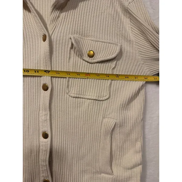 J.Crew Waffle Knit Shacket Women Medium Cream Ivory Button Front‎ Shirt Jacket M - Image 3
