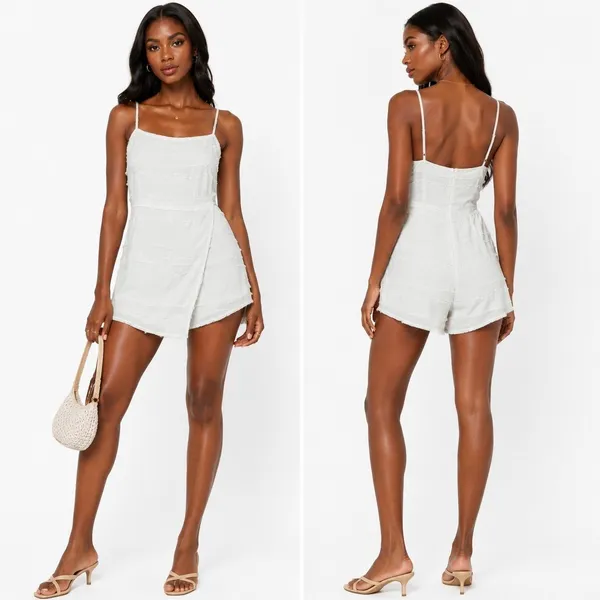 NWT Stolen Hearts Fringe Wrap Romper White Boho Summer Cutout Size M - Image 2