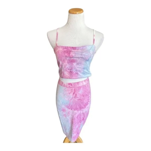 New Womens Yfang Tie Dye Sexy 2 Piece Bodycon Ourlfit / Cropped Tank Skirt Sz L - Image 4