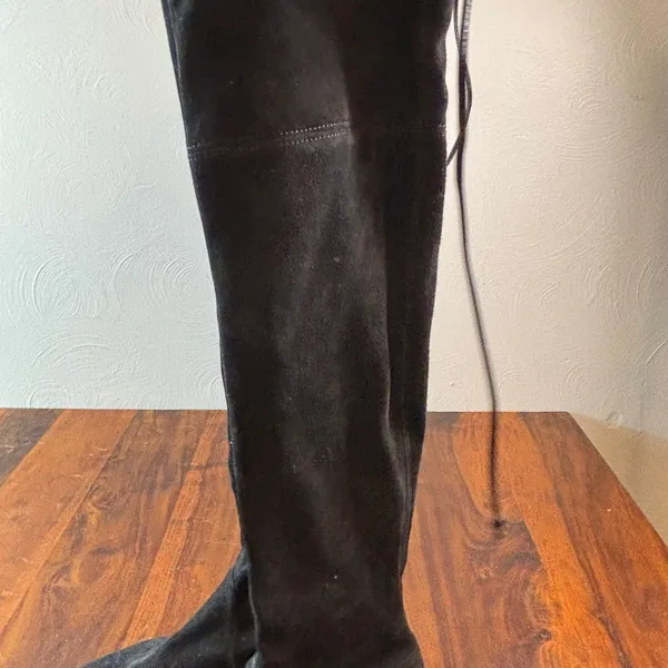 Stuart Weitzman Lowland Black Suede Over the Knee Boots‎ Womens 9 M Low Heel Tie - Image 16