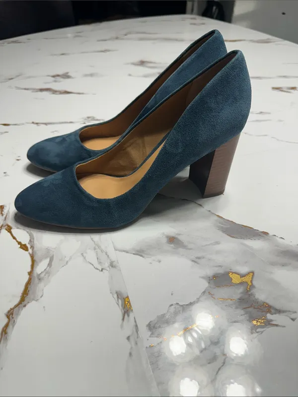 Franco Sarto Blue Suede Block Heel Pumps - Image 6