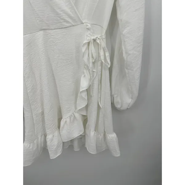 Altar'd State Womens S White‎ Wrap Mini Dress Ruffle Long Sleeve Bridal NWT - Image 4