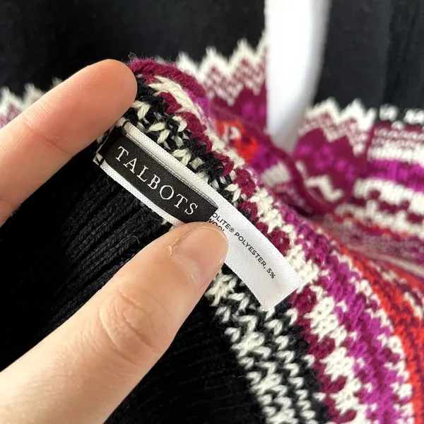 Talbots black and pink knit‎ geometric scarf one size cotton wool winter striped - Image 3