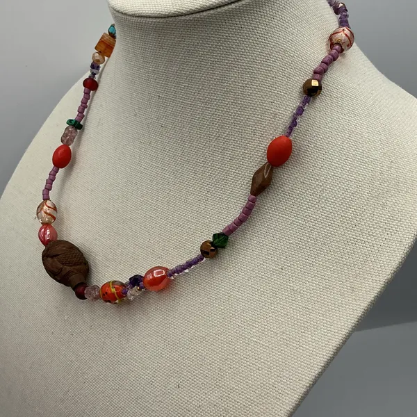 Multicolor Vintage Wood & Glass Quartz Necklace New Accents 20” Adustable - Image 7