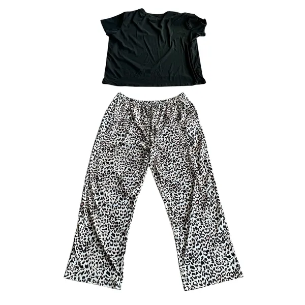 Ekouaer Women's 2XL‎ Leopard Print Pajama Set Top and Wide Leg Pants Loungewear - Image 7