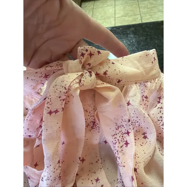 Free People Blouse Sz S Pink Ruffle Tie Neck‎ Sheer Boho OB1828859 Flowy - Image 4