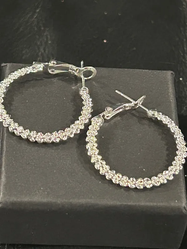 Silver Crystal Pave Hoop Earrings - Sparkling Silver Hoop Earrings - Image 3