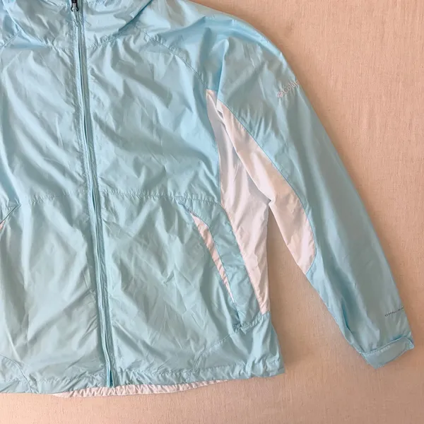 Columbia Omni-Shield Hooded Windbreaker Jacket Womens XL Blue White - Image 4