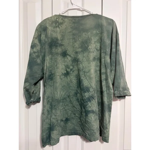 B.U.S.‎ Top Western Boho Green Tie Dye Fringe Studded Concho OS - Image 7