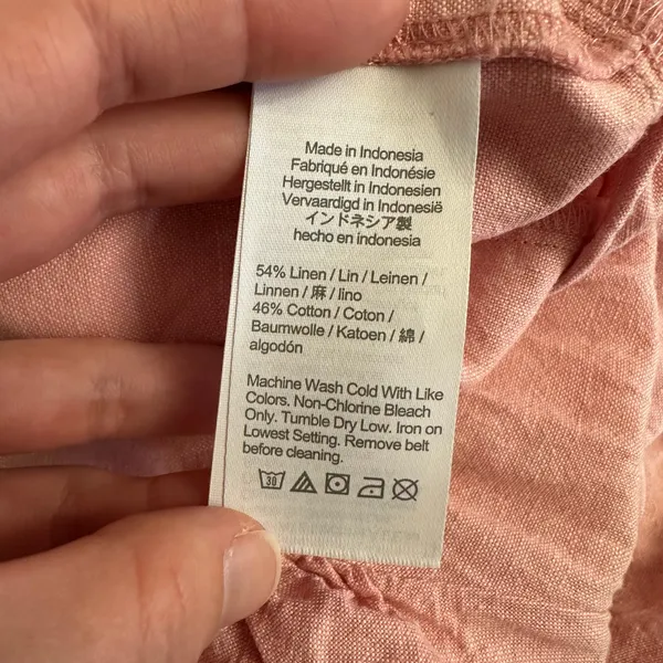 Madewell‎ Linen Blend Button Front Jumpsuit Pink Short Sleeve Pockets Women’s XL - Image 10