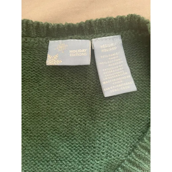 Vintage 90s Green Christmas Holiday Cardigan Sweater Vest Ugly Christmas Sweater - Image 3
