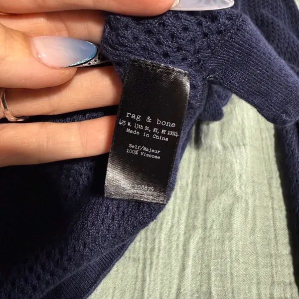 Rag & Bone‎ Mesh Top Womens S Navy Blue Pointelle Open Knit Long Sleeve Netted - Image 6