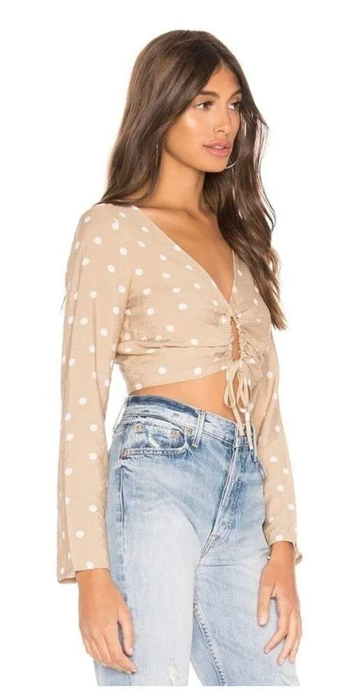 Superdown Cait Nude Polka Dot Print Keyhole Crop Top Size Small - Image 2