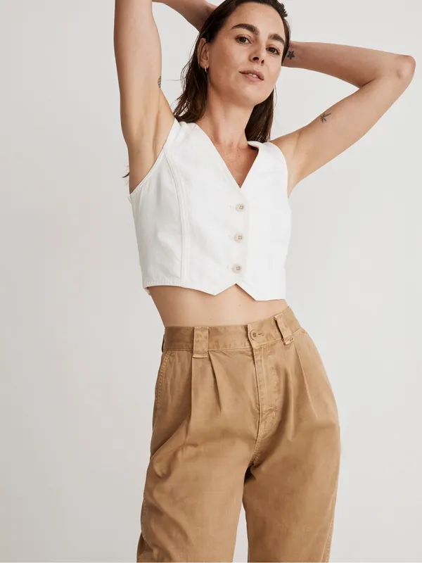 Madewell Garment-Dyed Tapered Chino Pants Seed Khaki Pleated Size 28 - Image 3