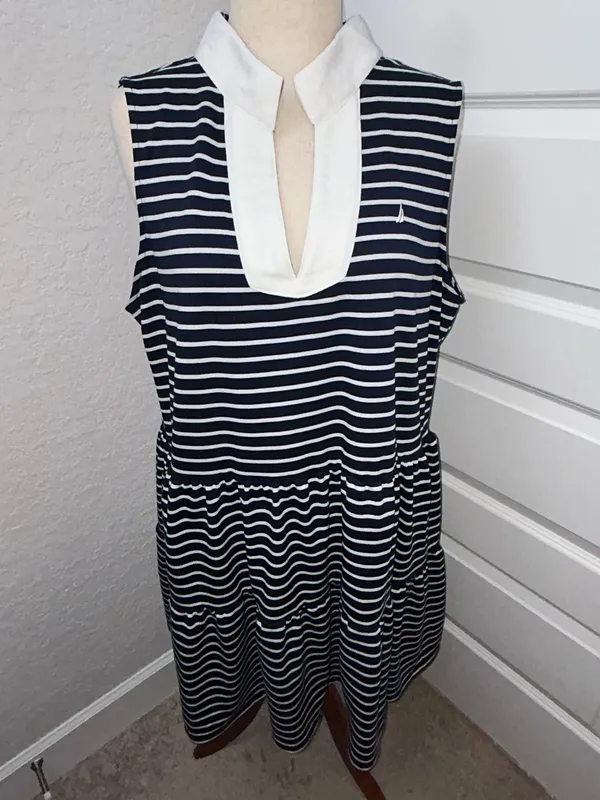 Nautica Jeans Stripe Print Ruffle Tier A-Line Dress Size XXL - Image 10