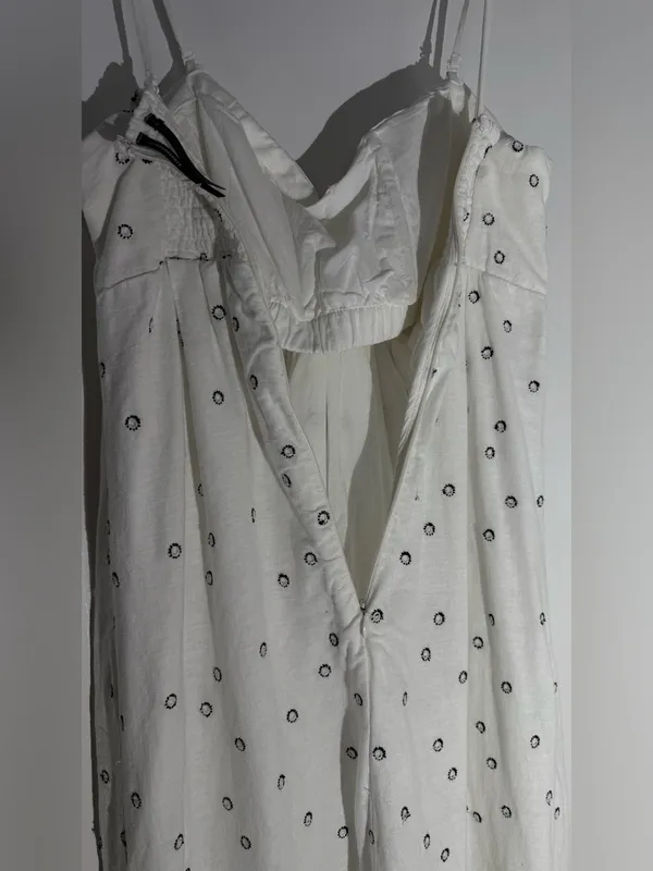 Anthropologie Strapless Deco White Patterned Maxi Summer Dress Linen Cotton - Image 7
