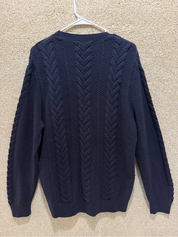 NWT Nautica sweater grandpa fisherman 100% cotton cable knit blue large preppy - Image 2