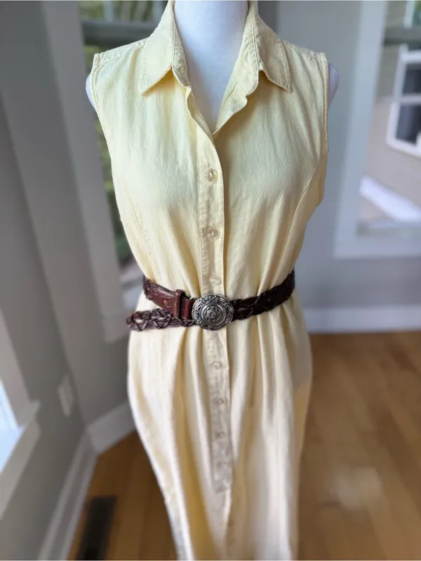 Christopher & Banks Butter Yellow Linen Blend Sleeveless Shirt Dress Size 12 - Image 2