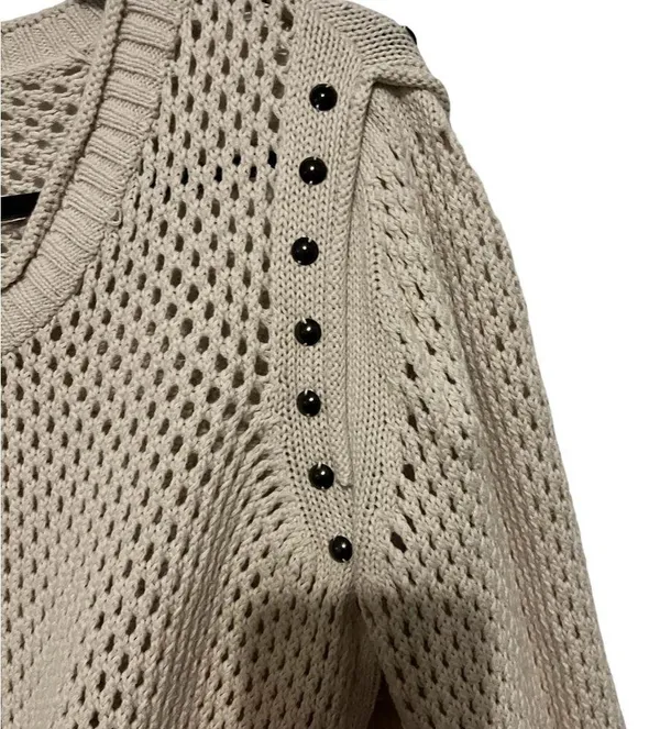 Rock and Republic Cream Studded Sweater Size L - Image 3
