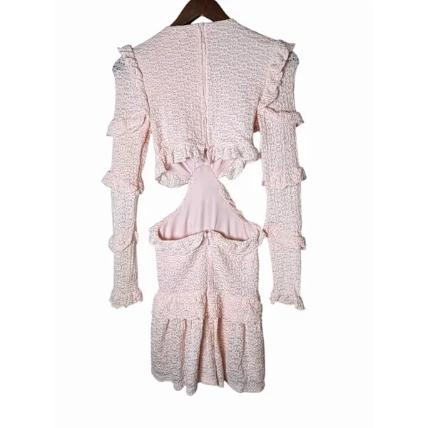 SABO Pink Eyelet Cutout Ruffle Mini Dress Long Sleeve Size 2 - Image 9