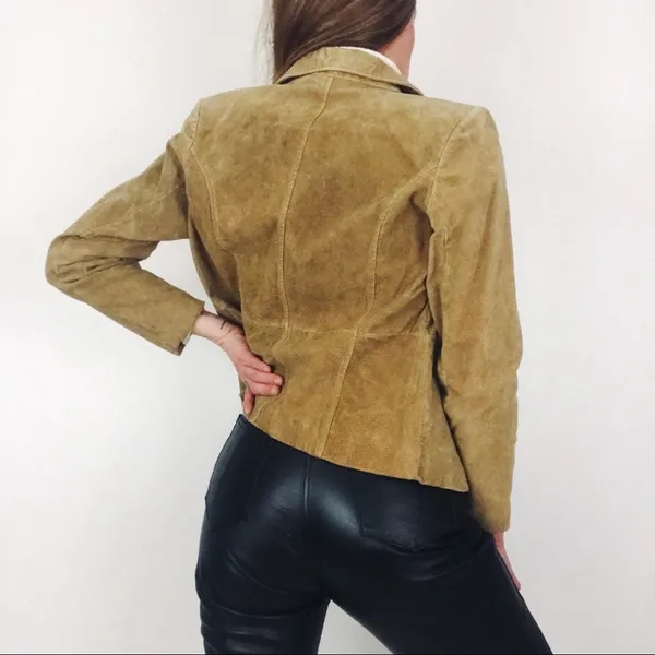 Vintage Genuine Suede Jacket in Tan | Size S - Image 6