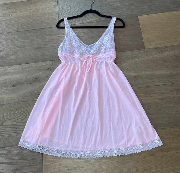 Vintage Montgomery Ward Pink Lace Slip Nightgown Dress Size Large Made In USA - Image 10