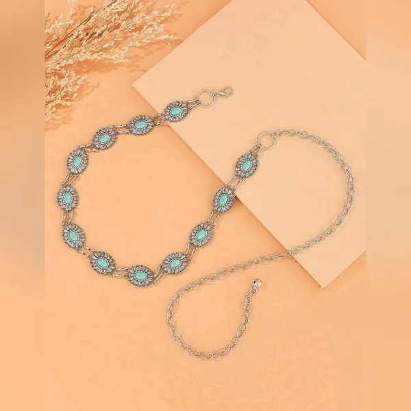 Western Vintage Engraved Style Oval Waist Chain Boho Silver Metal Waist Belt‎ - Image 7