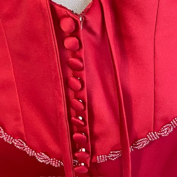 Y2K Vintage Formal Prom Princess Lace Up Corset Dress Red Satin Medium - Image 10