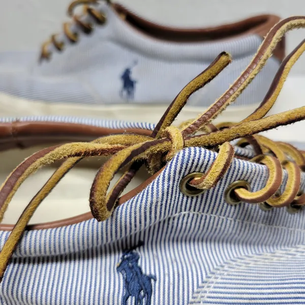 Polo Ralph Lauren Vaughn Boat Shoes Mens 9.5 Blue White Pinstriped Deck Sneakers - Image 9