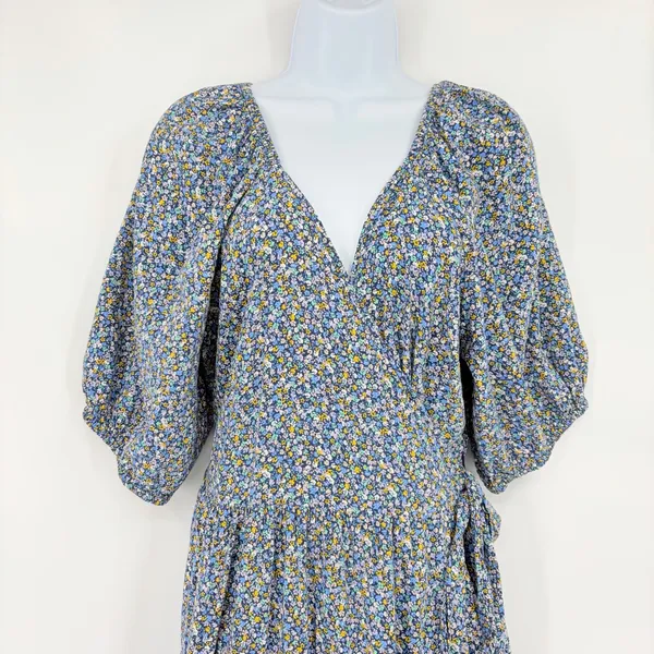 Old Navy Floral Maxi Wrap Dress Sz L Boho Peasant Cottage Ditsy Floral Romantic - Image 3