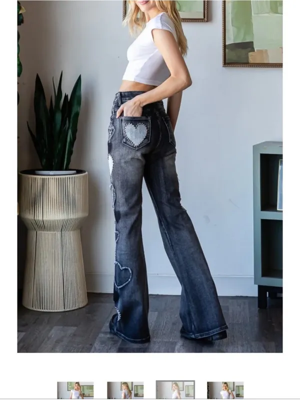 OLI & HALI Grommet HEART DENIM‎ JEANS Size Large - Image 3