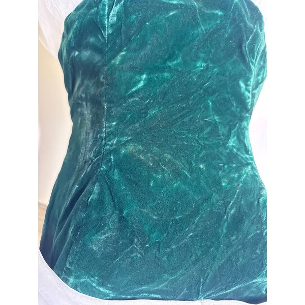 Vintage 80s Prom Dress | Emerald Green Velvet & White Tulle Ball Gown | flaws - Image 3