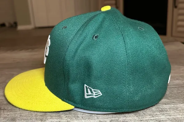 New Era Oakland Athletics A's Fitted 59Fifty Sz 7 3/8 MLB Green Yellow On Field - Image 2