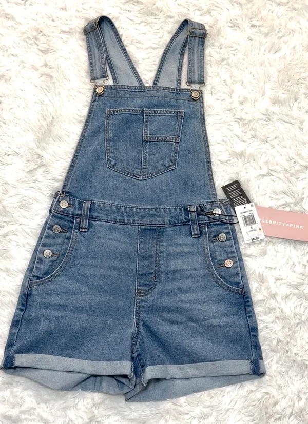 Celebrity Pink Blue Denim Short Overalls ONLY. Size S - Image 4