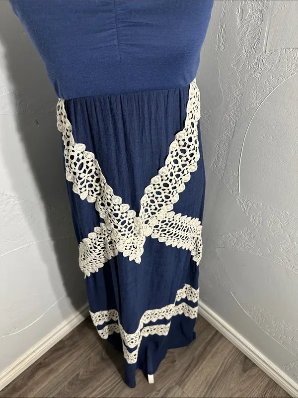 Judith March Navy Strapless Maxi Dress with Cream Lace - Image 8