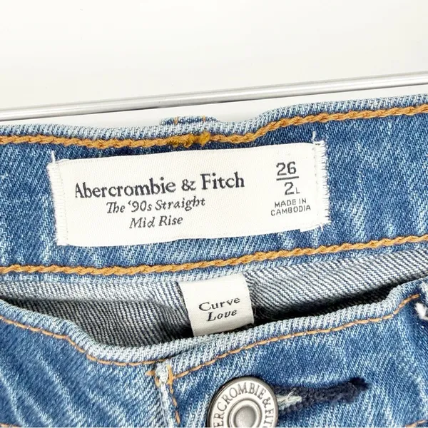 Abercrombie & Fitch 90s Straight Mid Rise‎ Curve Love Jeans Women's 26 Long Blue - Image 5
