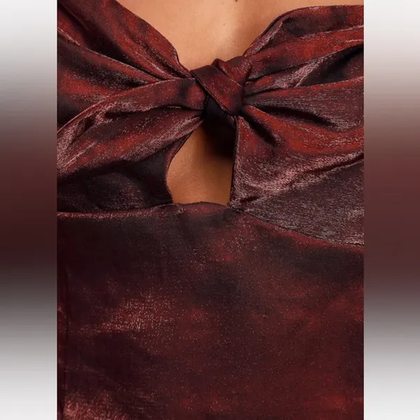 Lulus Chic Perspective Wine Red Satin Tie-Front Puff Sleeve Top - Image 5