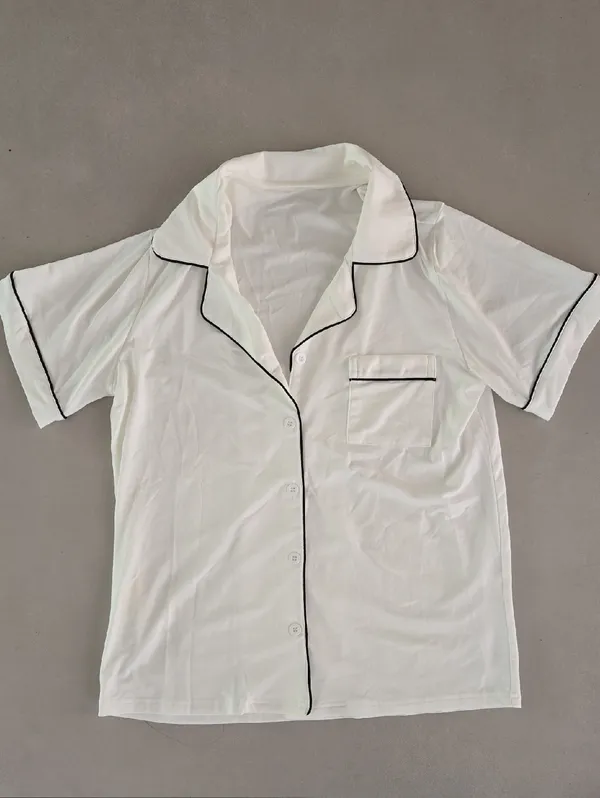 New Women's White Button-Front Short Pajama Set Size Xs/S - Image 4