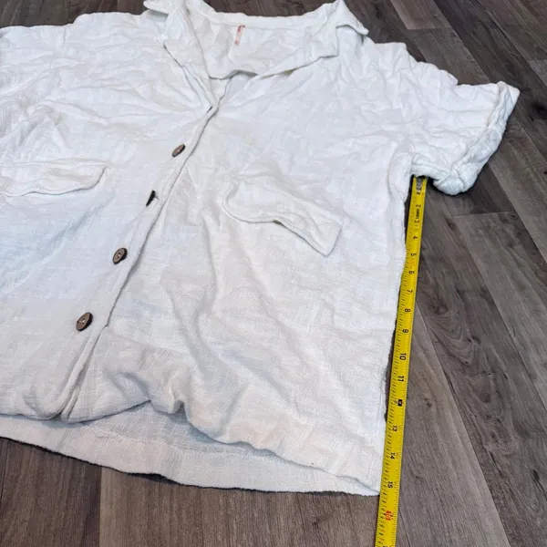 Free people linen gauze cotton button down oversized shirt M - Image 3