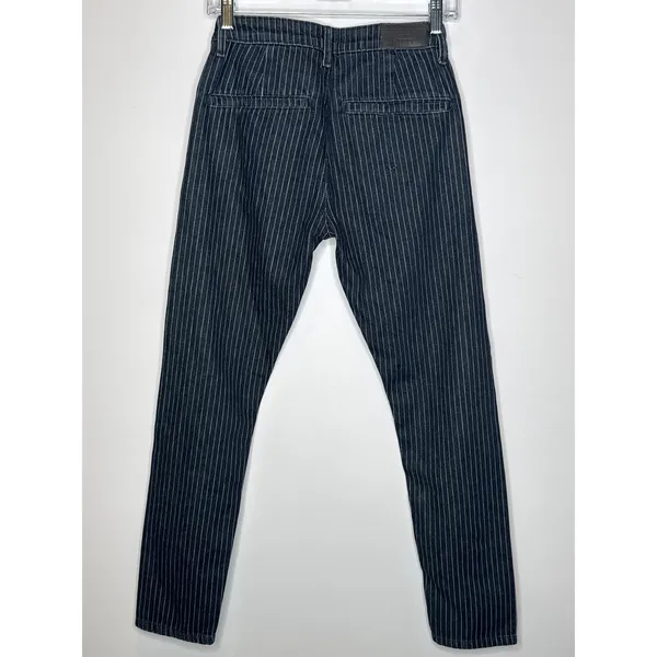 Soorty Pinstripe Chino Pants Black White Stripe Slim Fit Casual 28" - Image 6