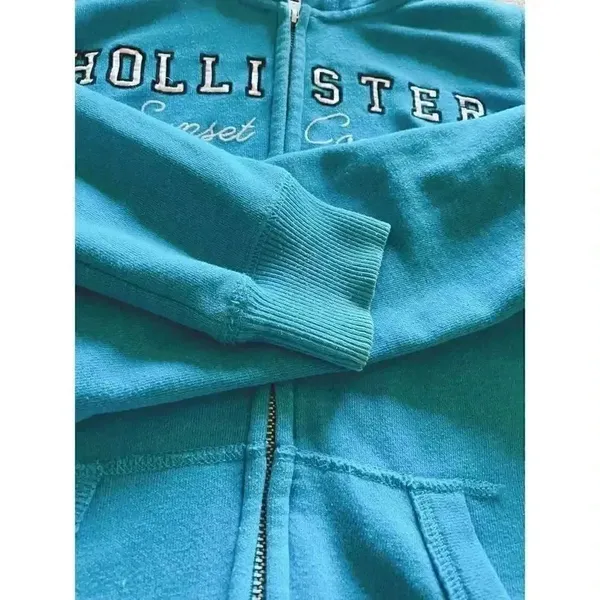Hollister Sunset Full Zip Turquoise Long Sleeves Sweatshirt SZ S #1433 - Image 5