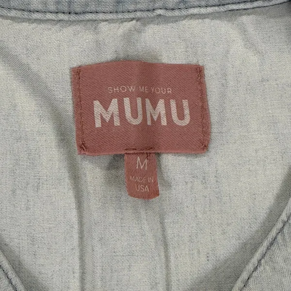 Mumu Denim Chambray‎ Band Collar Button Down Shirt Top Light Wash Size M READ - Image 2
