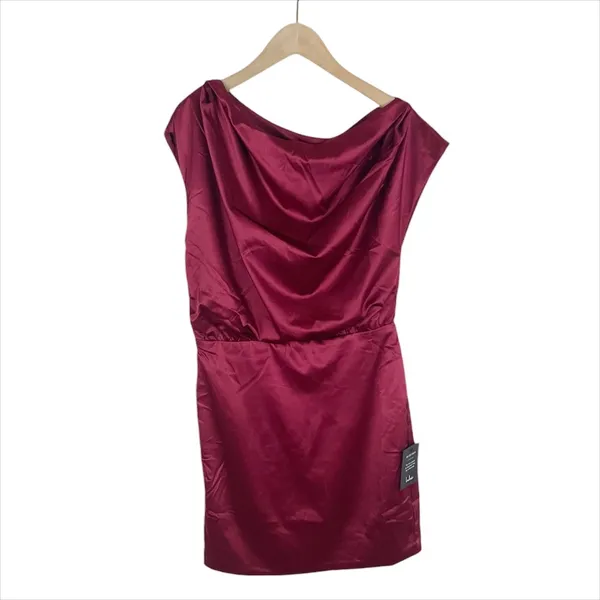 NWT Lulus Utter Obsession Burgundy Red Satin Boat Neck Mini Dress Size Small - Image 5