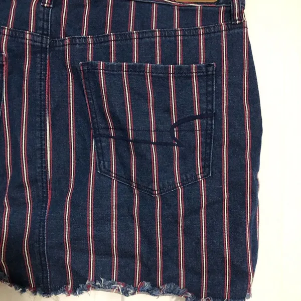 American Eagle Blue/Red Striped Super Stretch Hi Rise‎ Mini Denim Skirt size 14 - Image 6