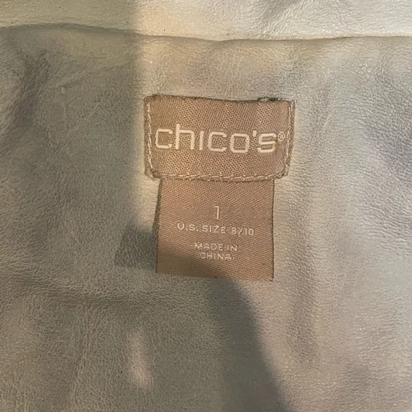 Chico’s light blue silver zipper faux leather motorcycle jacket coat womans M - Image 6